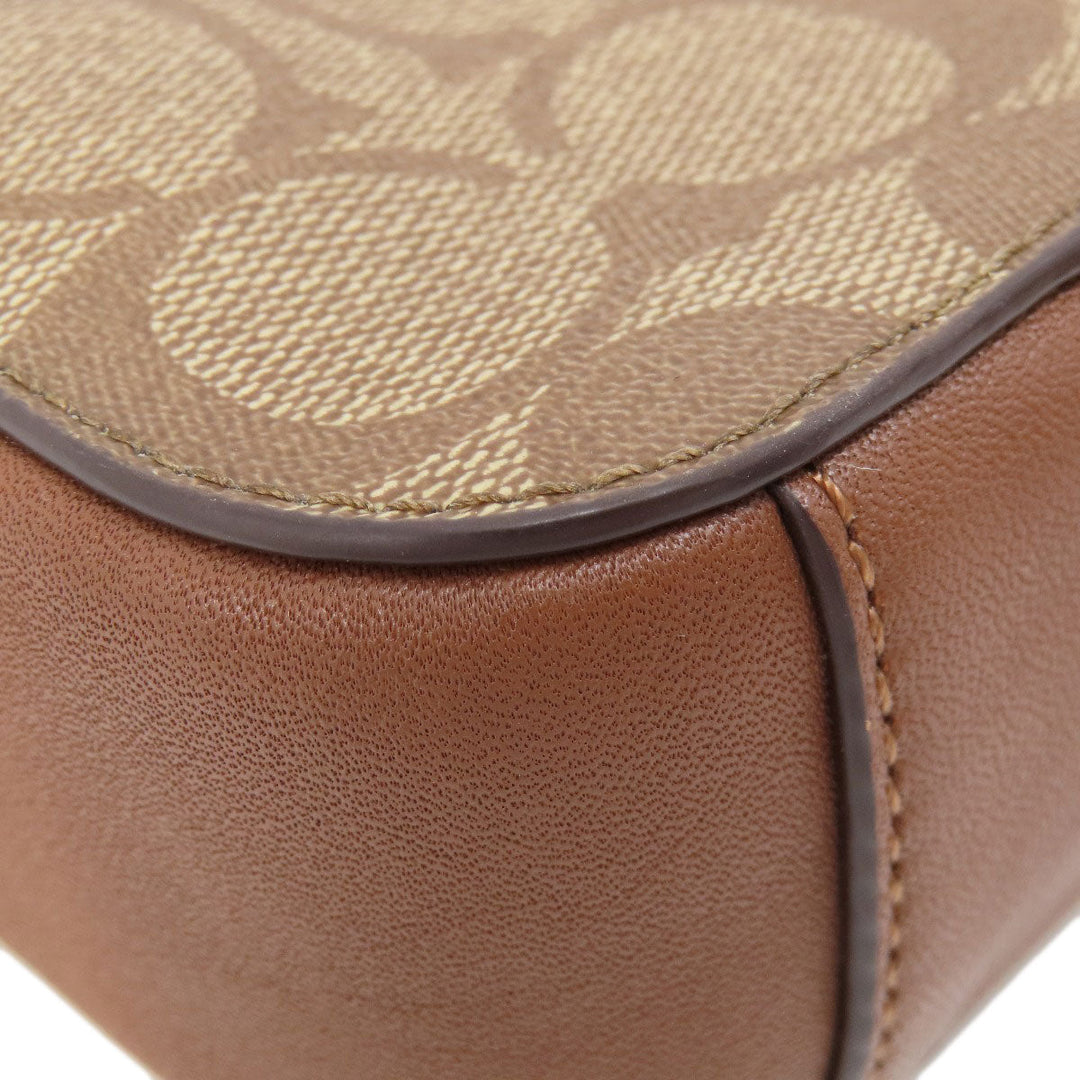 COACH Shoulder Bag 91677 PVC Brown Signature Women Used Authentic