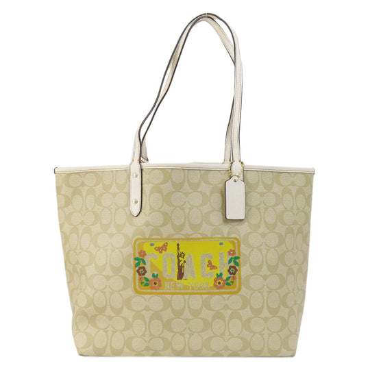 COACH Tote Bag F26920 PVC beige Signature Reversible Women Used Authentic