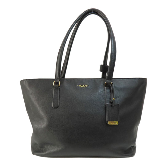 TUMI Tote Bag leather black logo Women Used Authentic