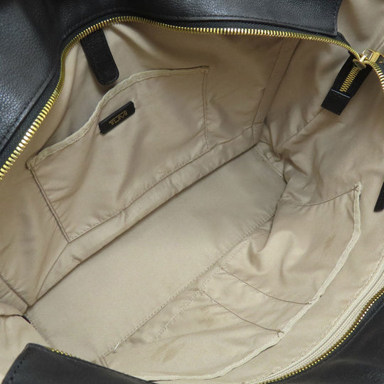 TUMI Tote Bag leather black logo Women Used Authentic