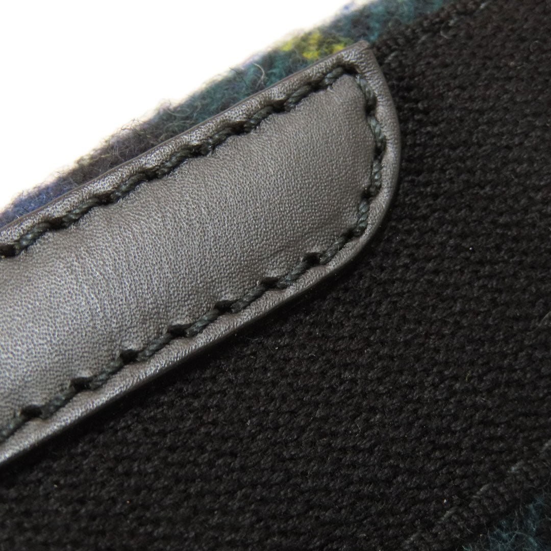 BALENCIAGA Handbag 339933 wool green Navy Cabas Check Pattern Women Used Authentic