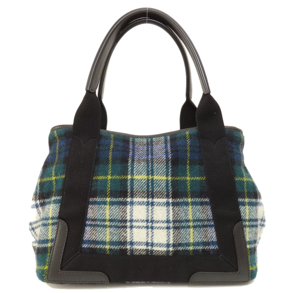 BALENCIAGA Handbag 339933 wool green Navy Cabas Check Pattern Women Used Authentic