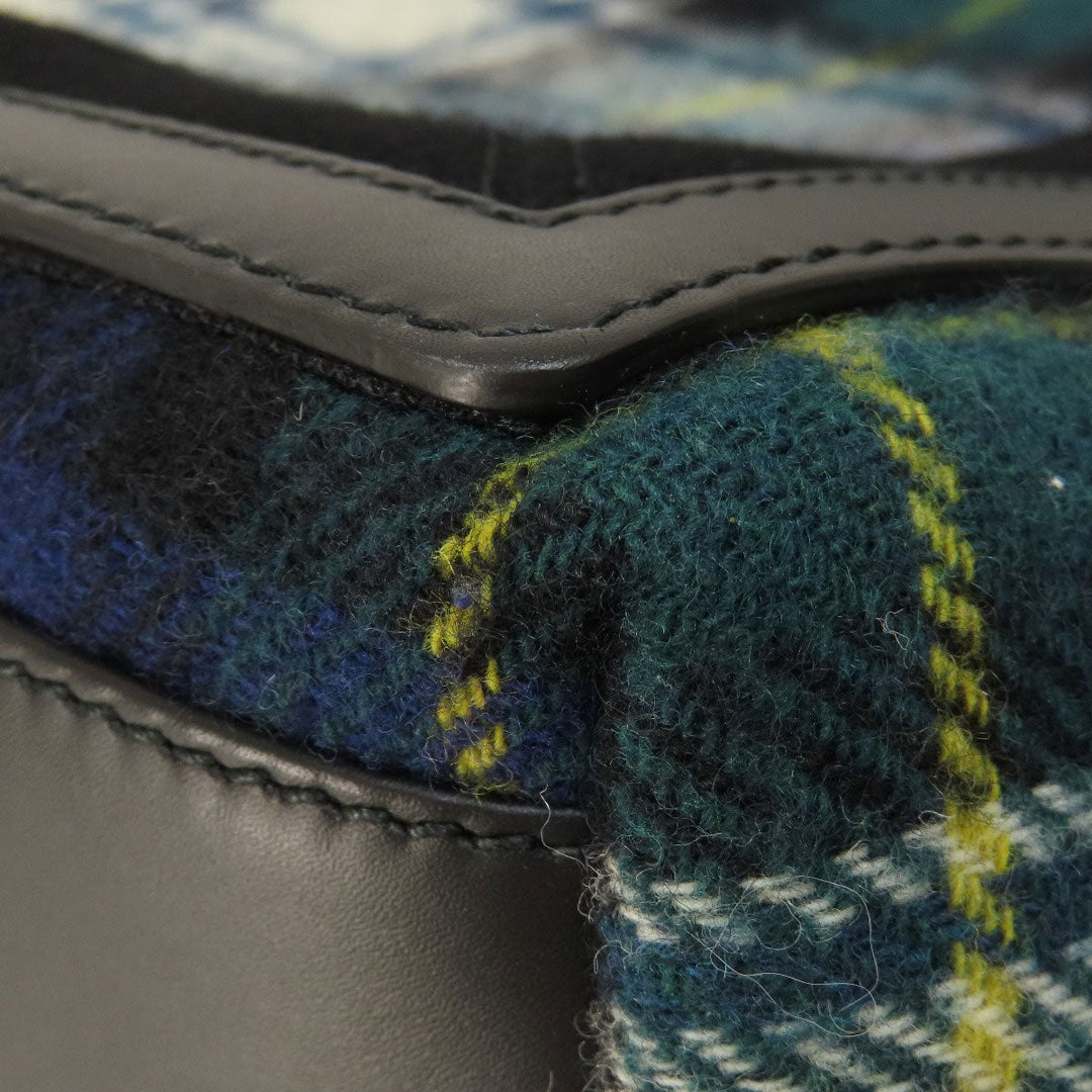 BALENCIAGA Handbag 339933 wool green Navy Cabas Check Pattern Women Used Authentic