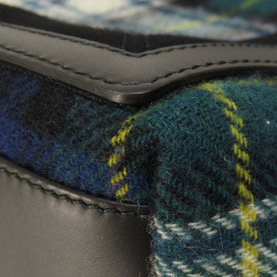 BALENCIAGA Handbag 339933 wool green Navy Cabas Check Pattern Women Used Authentic