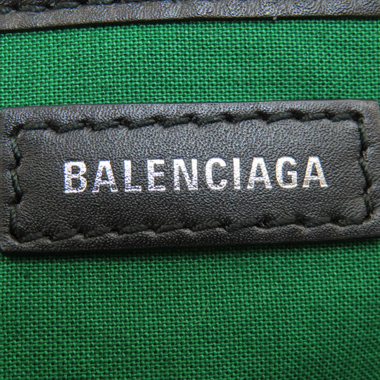 BALENCIAGA Handbag 339933 wool green Navy Cabas Check Pattern Women Used Authentic