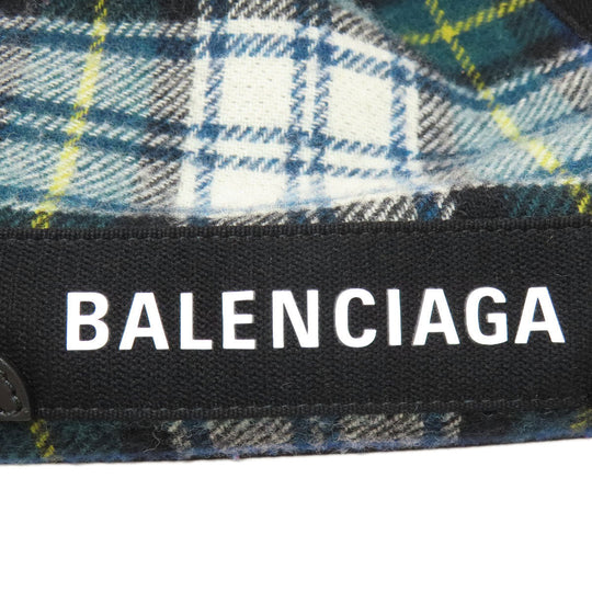 BALENCIAGA Handbag 339933 wool green Navy Cabas Check Pattern Women Used Authentic