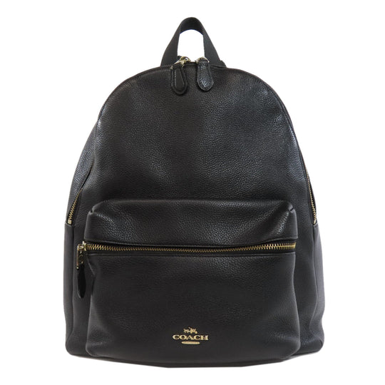 COACH Backpack F38288 leather black logo Women Used Authentic