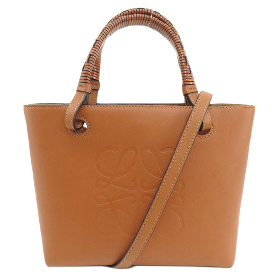 LOEWE Tote Bag Calfskin Brown anagram Women Used Authentic