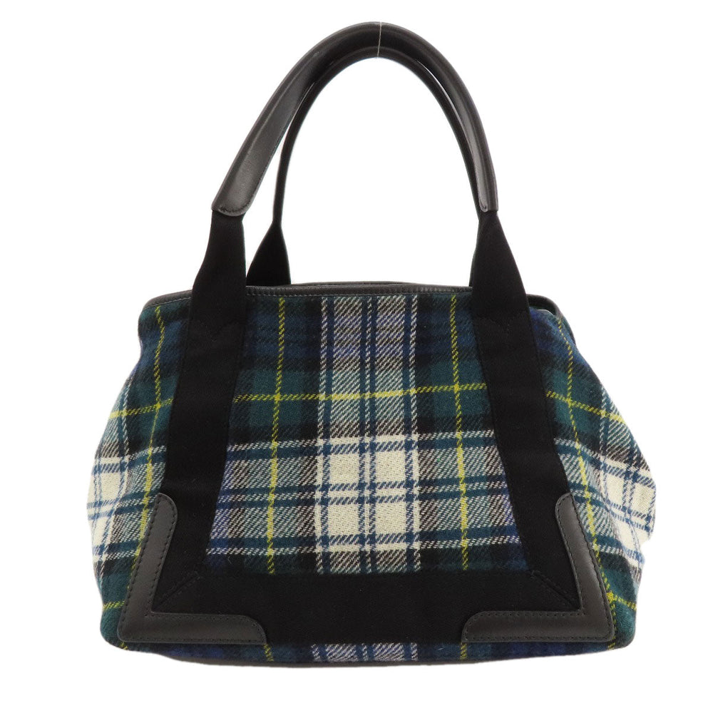 BALENCIAGA Tote Bag 339933 wool green Navy Cabas Check Pattern Women Used Authentic