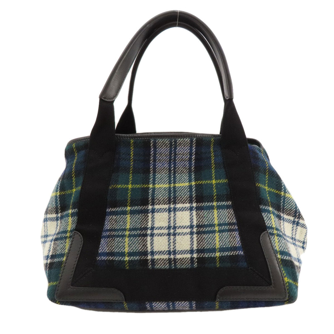 BALENCIAGA Tote Bag 339933 wool green Navy Cabas Check Pattern Women Used Authentic