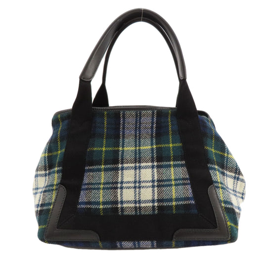 BALENCIAGA Tote Bag 339933 wool green Navy Cabas Check Pattern Women Used Authentic