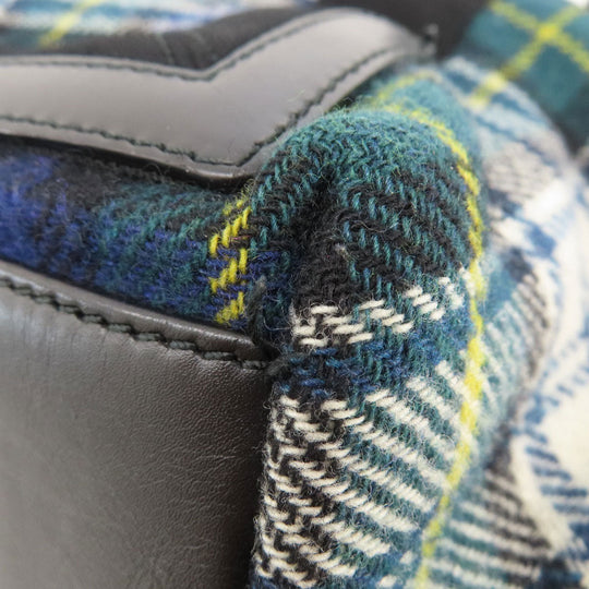 BALENCIAGA Tote Bag 339933 wool green Navy Cabas Check Pattern Women Used Authentic