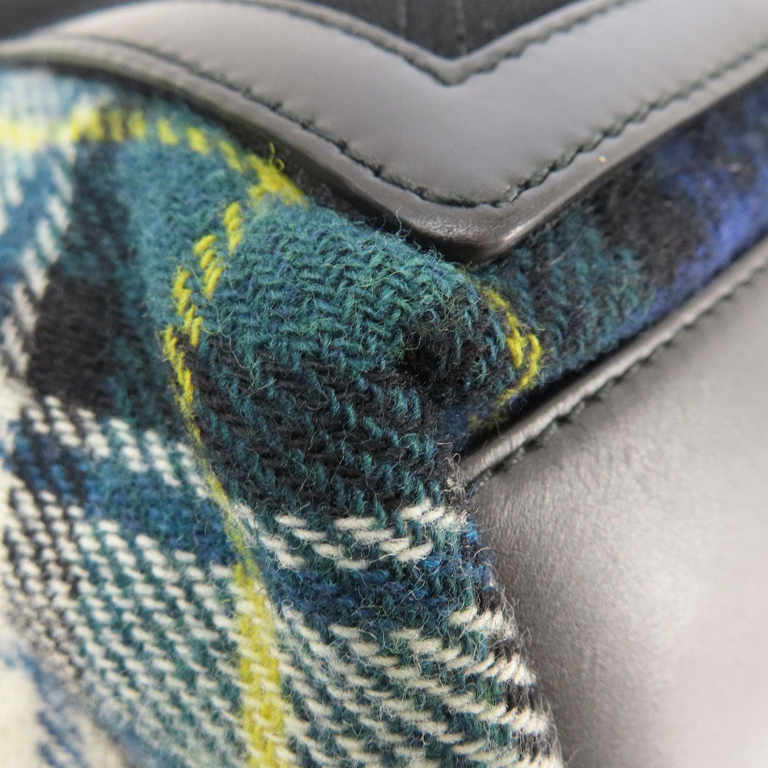 BALENCIAGA Tote Bag 339933 wool green Navy Cabas Check Pattern Women Used Authentic
