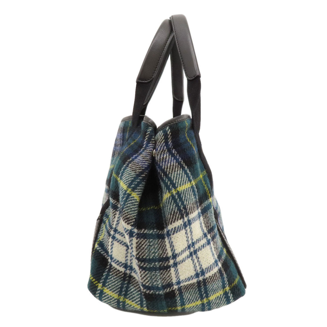 BALENCIAGA Tote Bag 339933 wool green Navy Cabas Check Pattern Women Used Authentic