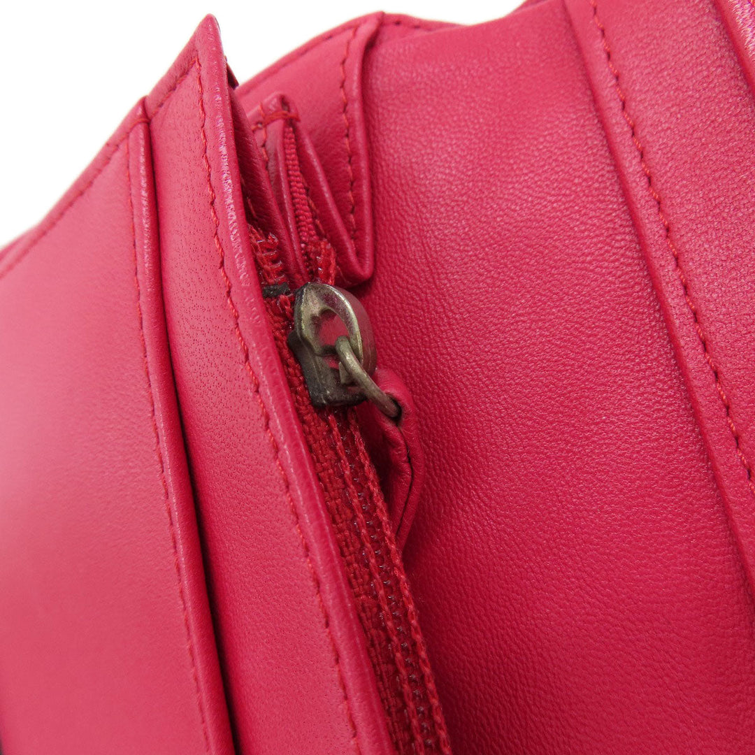 CHANEL Long Wallet Purse lambskin Red Matelasse SilverMetal