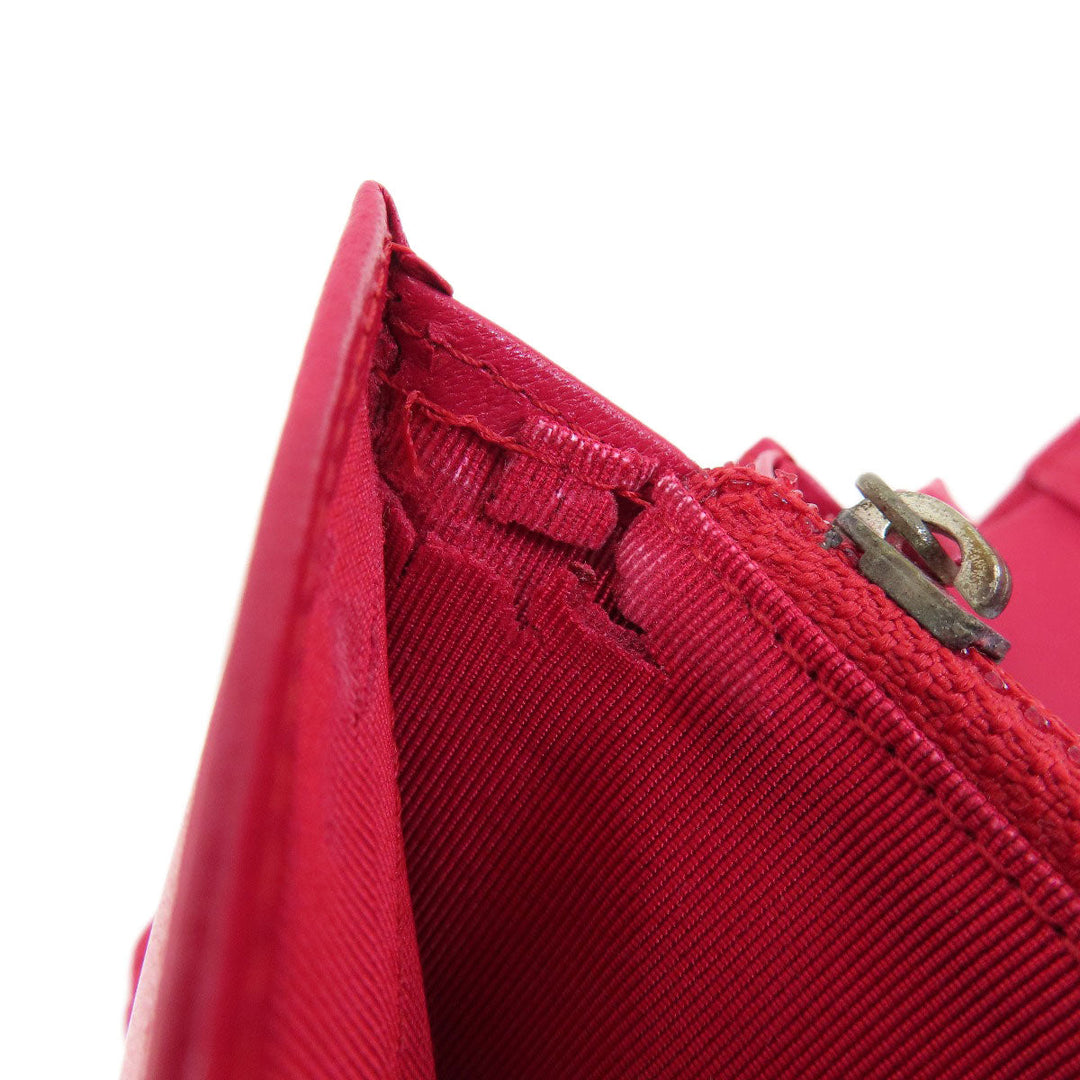 CHANEL Long Wallet Purse lambskin Red Matelasse SilverMetal