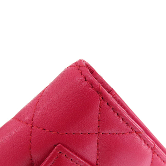CHANEL Long Wallet Purse lambskin Red Matelasse SilverMetal