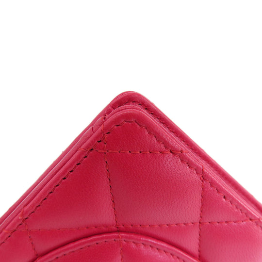 CHANEL Long Wallet Purse lambskin Red Matelasse SilverMetal