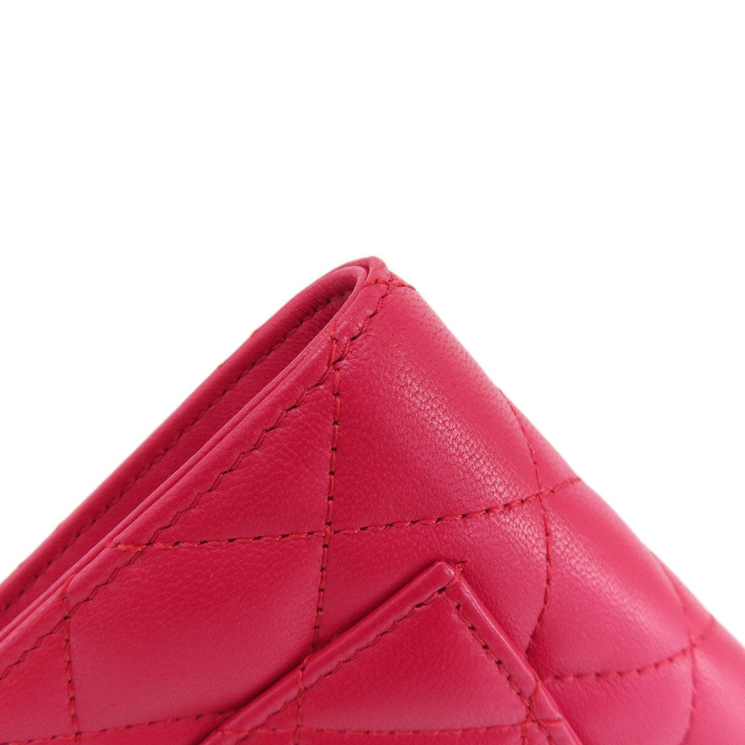 CHANEL Long Wallet Purse lambskin Red Matelasse SilverMetal
