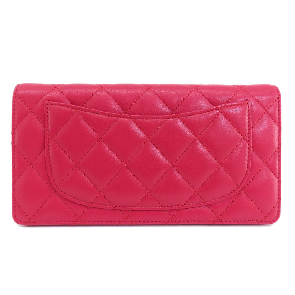 CHANEL Long Wallet Purse lambskin Red Matelasse SilverMetal