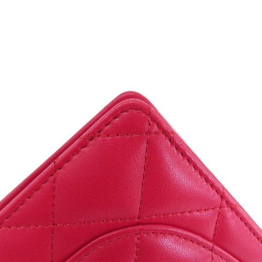 CHANEL Long Wallet Purse lambskin Red Matelasse SilverMetal