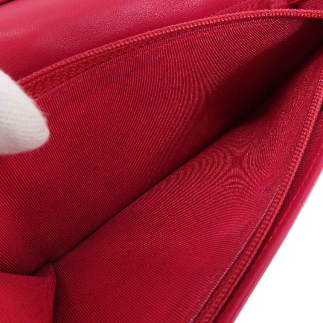 CHANEL Long Wallet Purse lambskin Red Matelasse SilverMetal