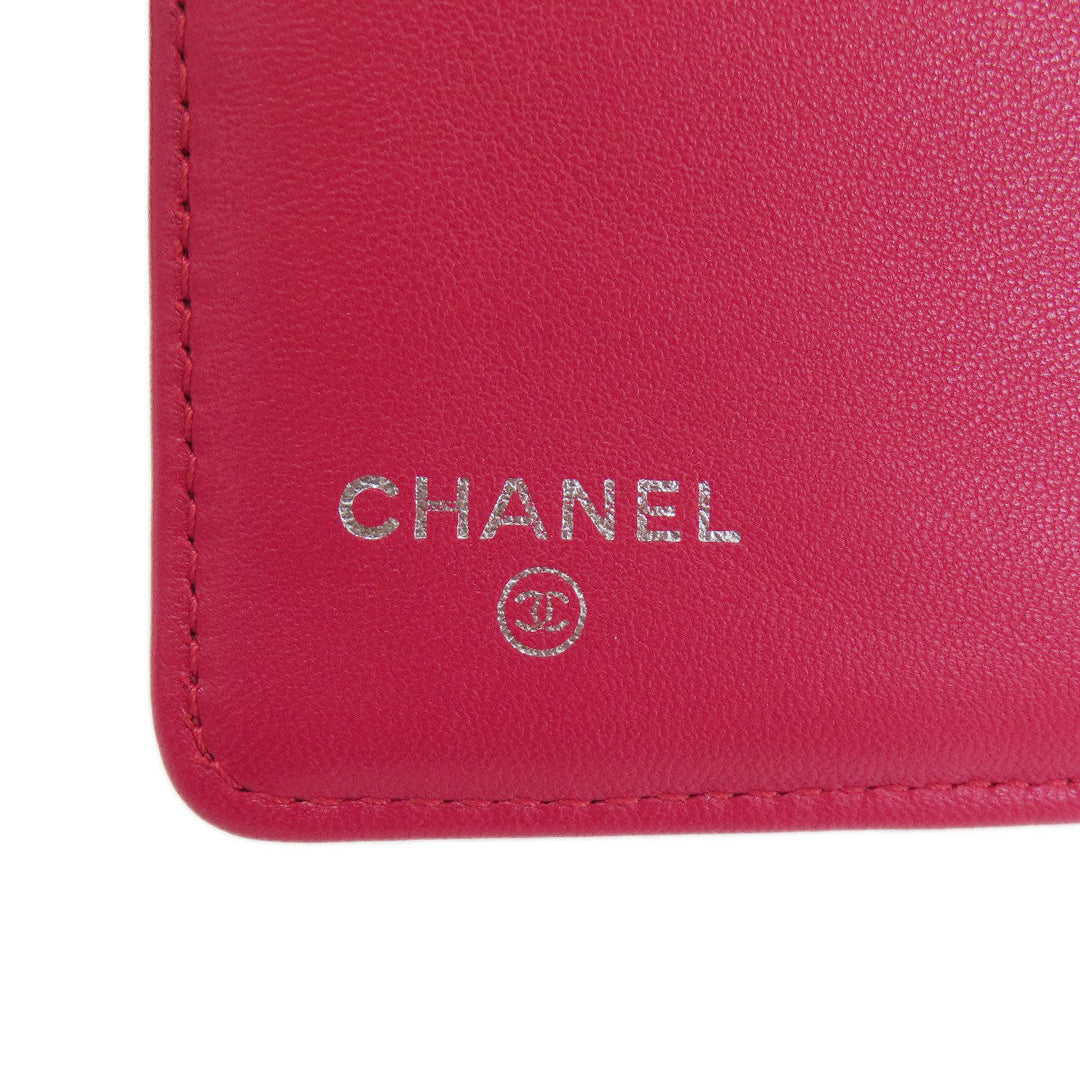 CHANEL Long Wallet Purse lambskin Red Matelasse SilverMetal