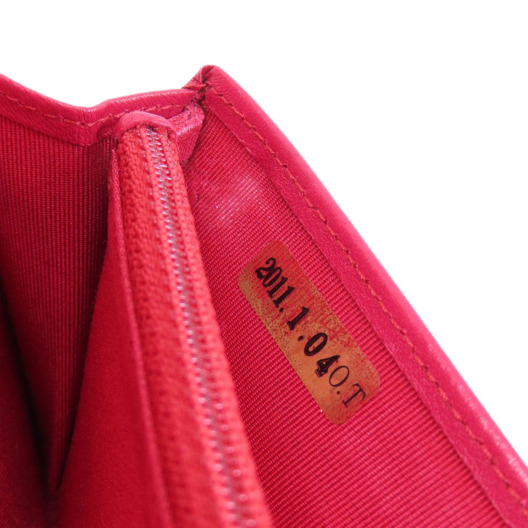 CHANEL Long Wallet Purse lambskin Red Matelasse SilverMetal
