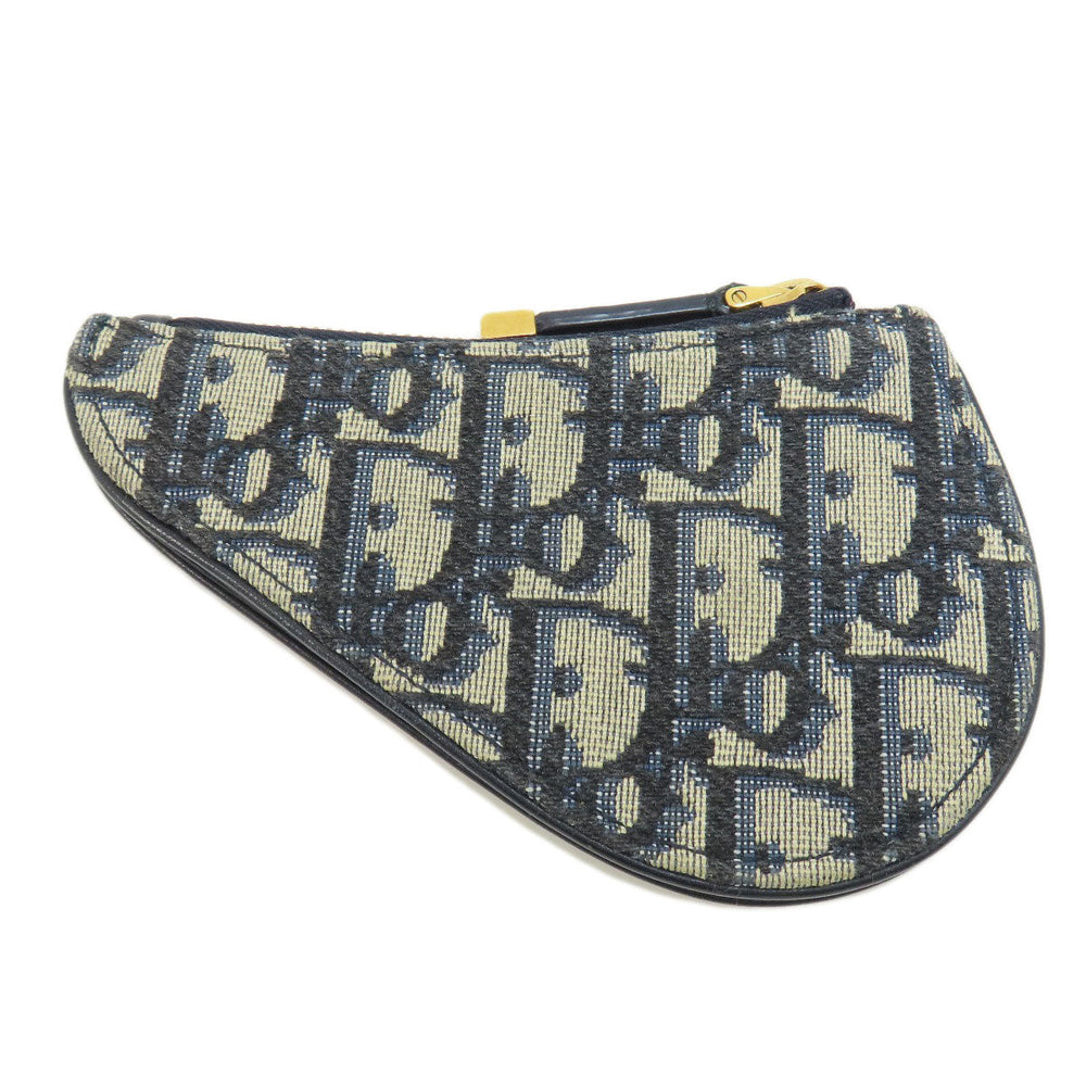 Christian Dior Coin case canvas Navy Saddle Trotter Pattern Women Used Authentic