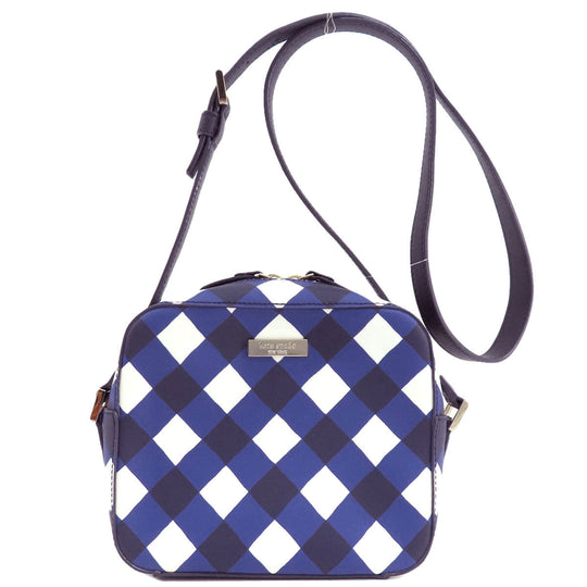 Kate Spade Shoulder Bag PVC blue Check Pattern Women Used Authentic