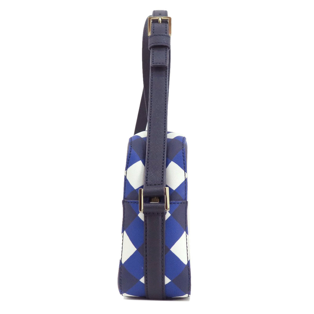 Kate Spade Shoulder Bag PVC blue Check Pattern Women Used Authentic