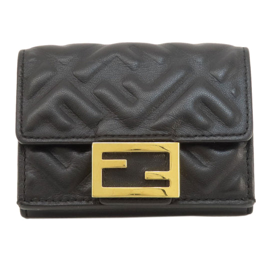 FENDI Bifold Wallet leather black Embossed logo Women Used Authentic