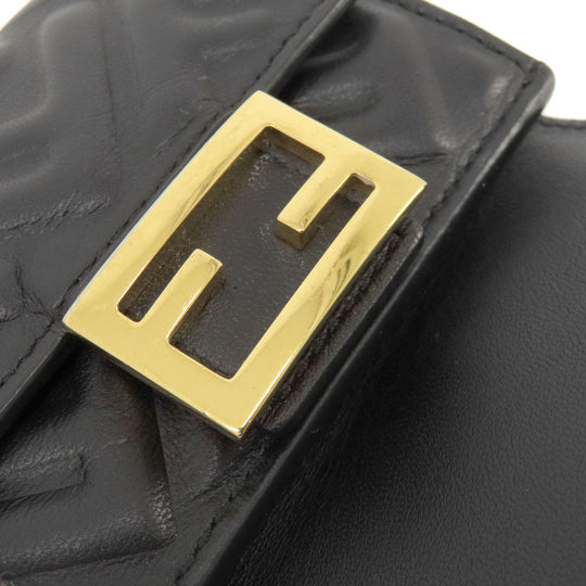 FENDI Bifold Wallet leather black Embossed logo Women Used Authentic