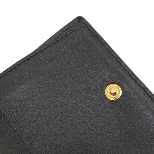FENDI Bifold Wallet leather black Embossed logo Women Used Authentic