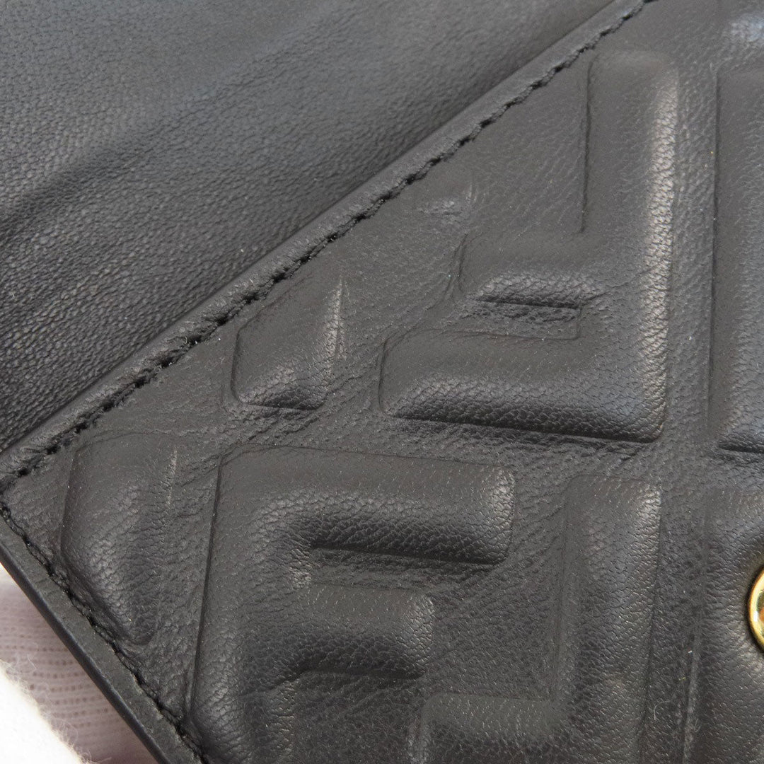FENDI Bifold Wallet leather black Embossed logo Women Used Authentic