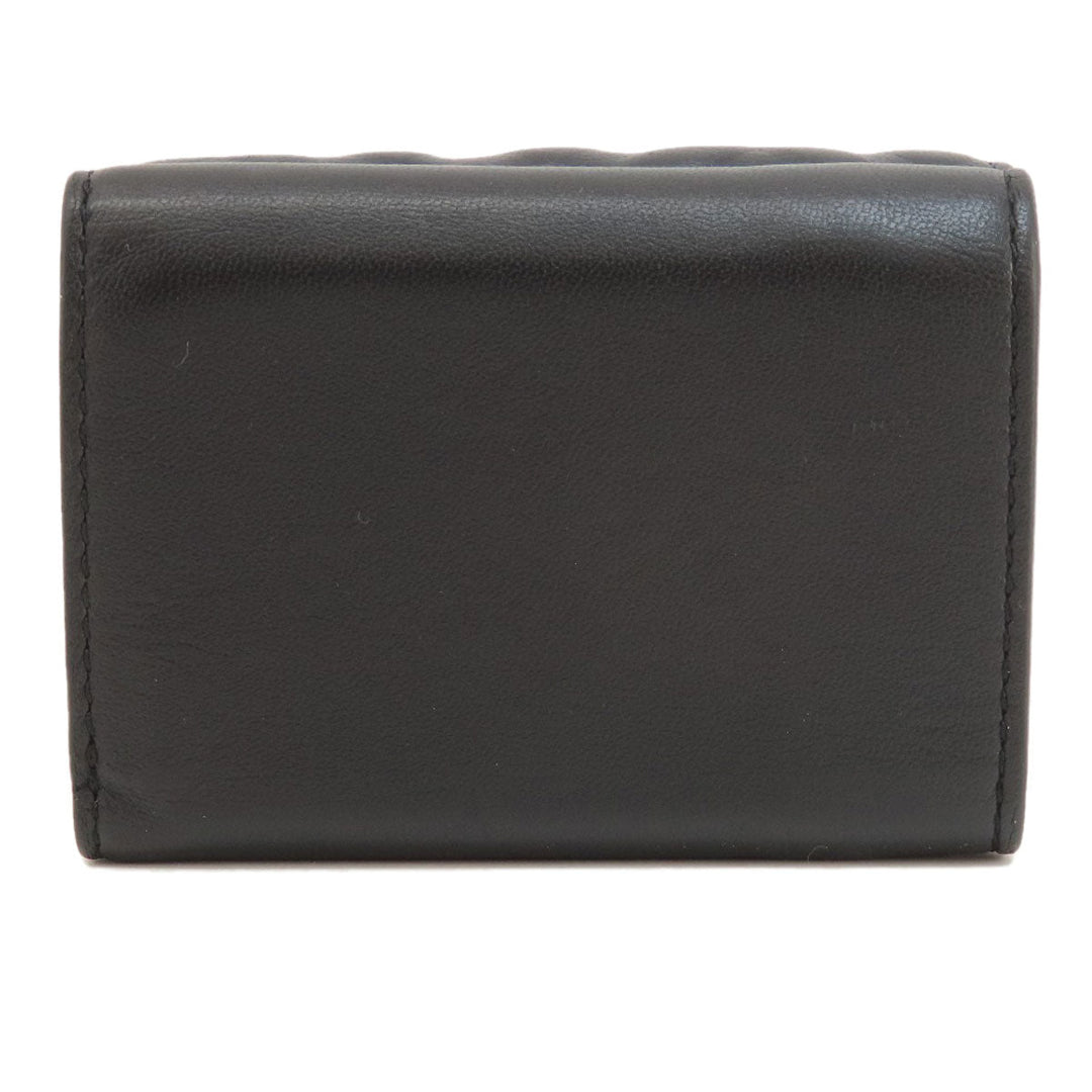 FENDI Bifold Wallet leather black Embossed logo Women Used Authentic