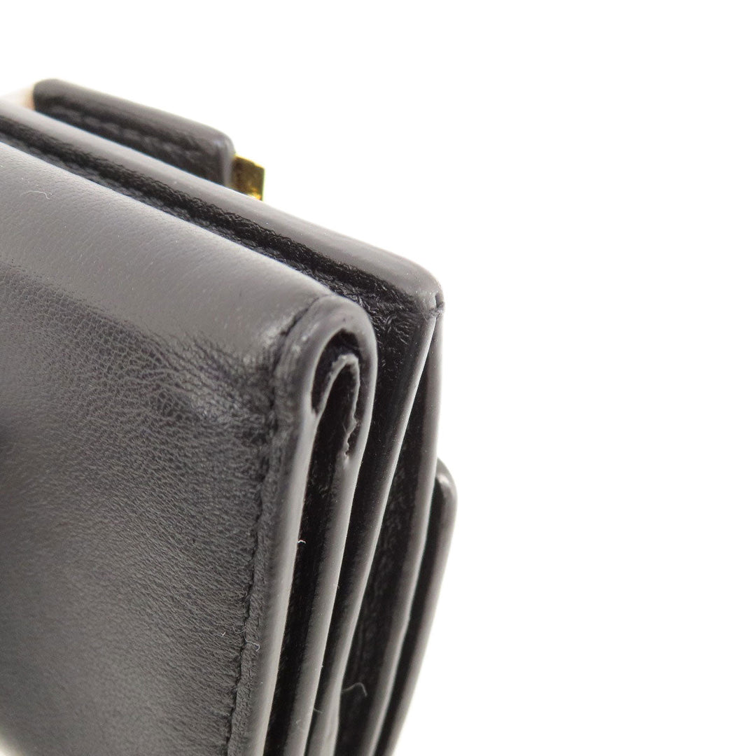 FENDI Bifold Wallet leather black Embossed logo Women Used Authentic