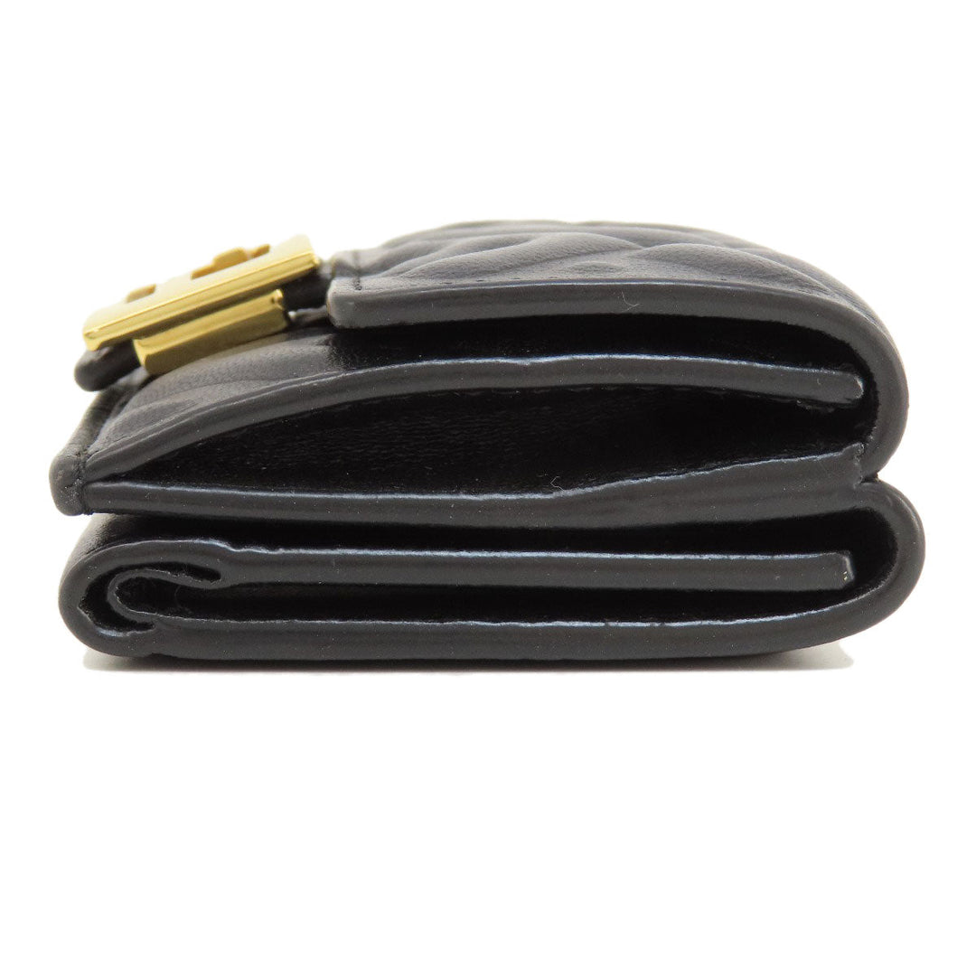 FENDI Bifold Wallet leather black Embossed logo Women Used Authentic