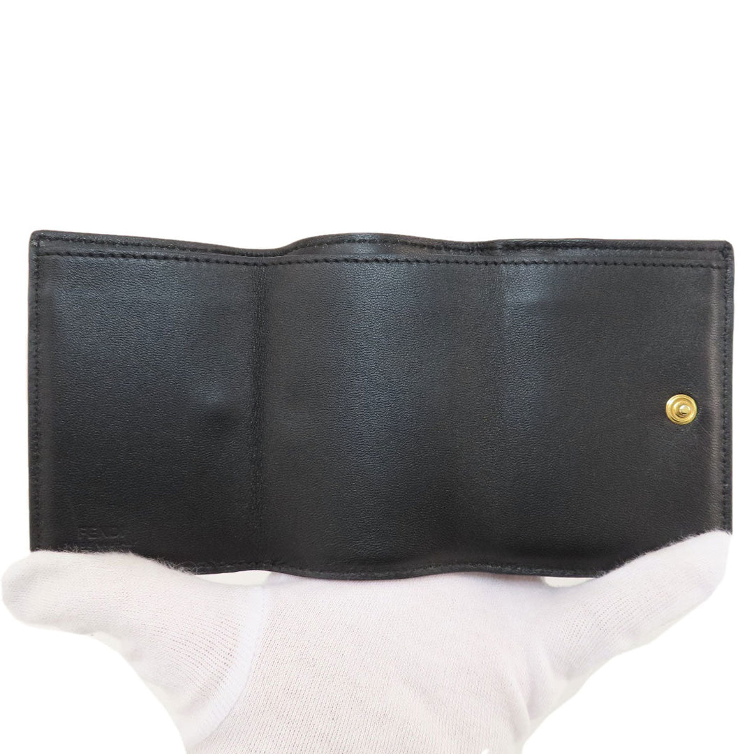 FENDI Bifold Wallet leather black Embossed logo Women Used Authentic