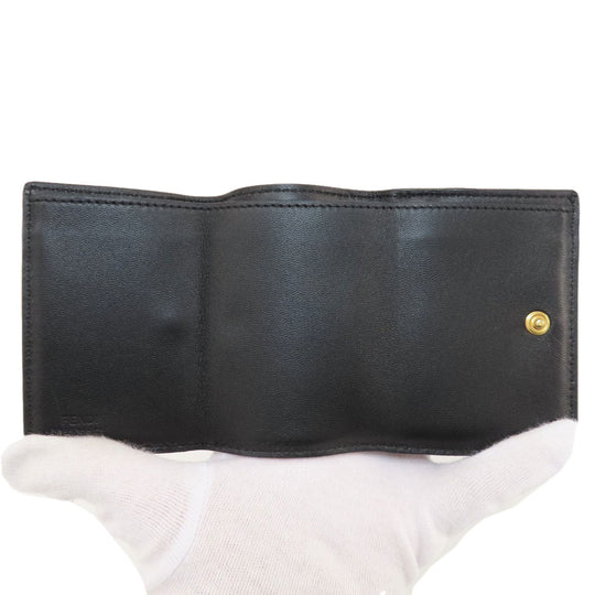 FENDI Bifold Wallet leather black Embossed logo Women Used Authentic
