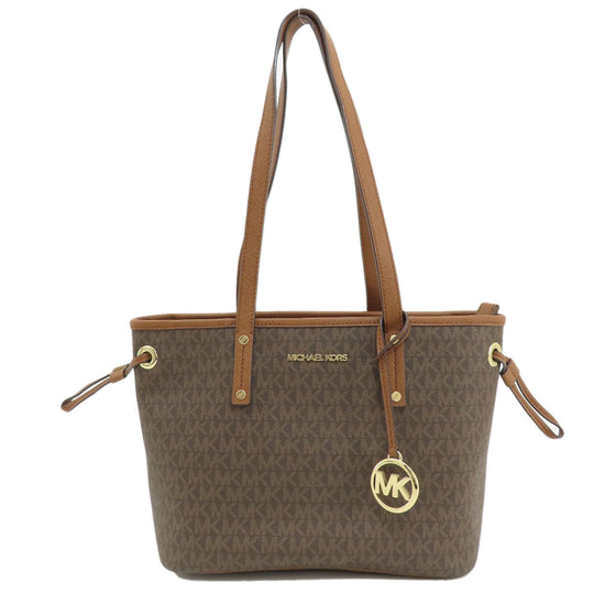 MICHAEL KORS Tote Bag PVC Brown MK signature Women Used Authentic
