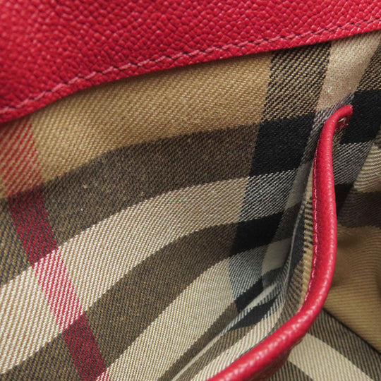 BURBERRY Tote Bag leather Red logo 2WAY Women Used Authentic