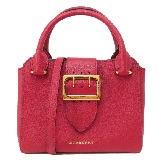 BURBERRY Tote Bag leather Red logo 2WAY Women Used Authentic