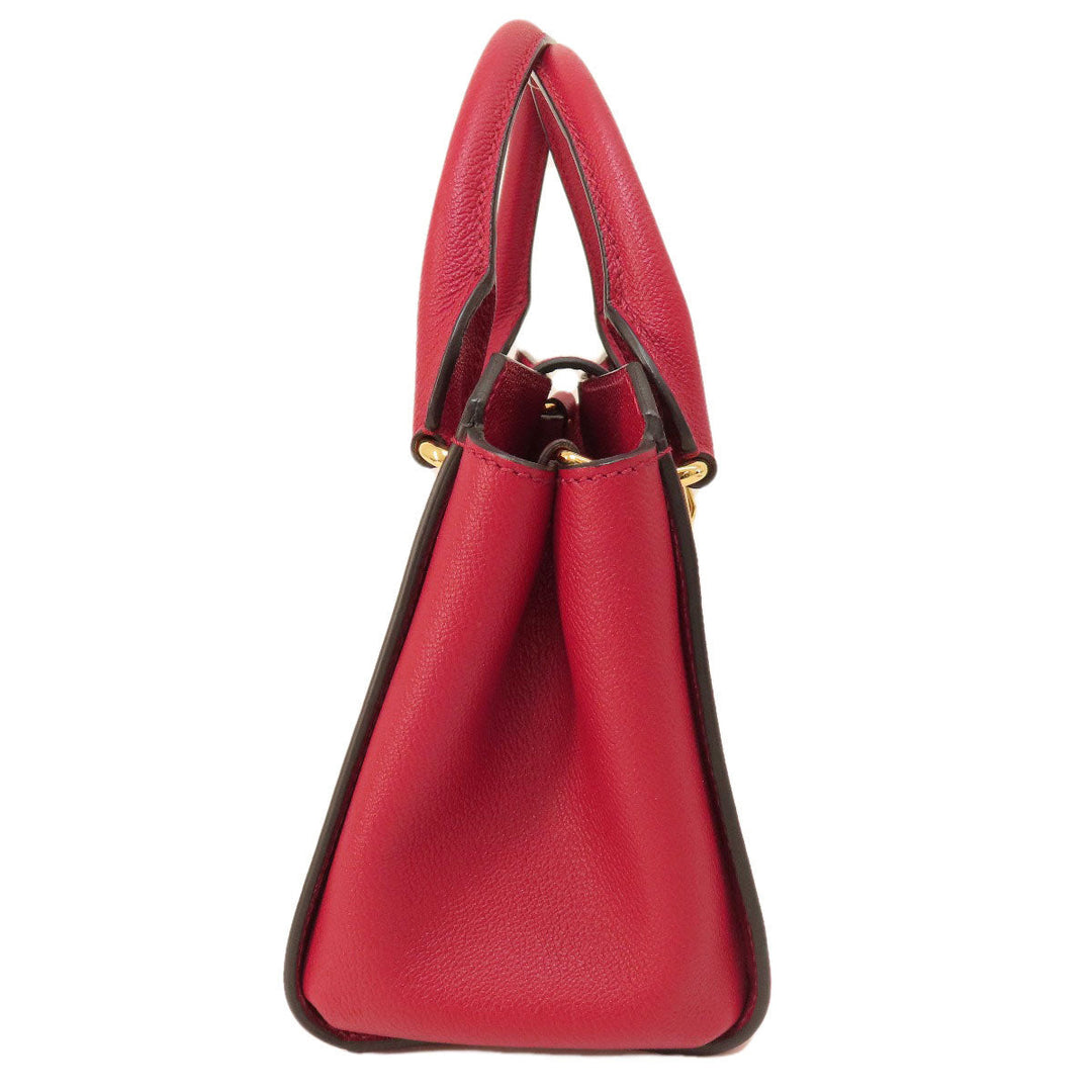 BURBERRY Tote Bag leather Red logo 2WAY Women Used Authentic