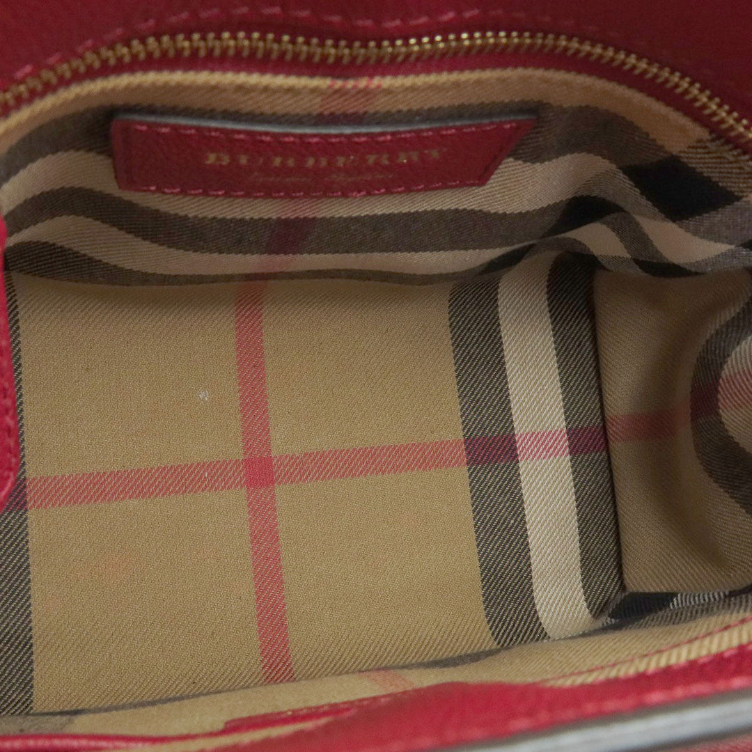 BURBERRY Tote Bag leather Red logo 2WAY Women Used Authentic