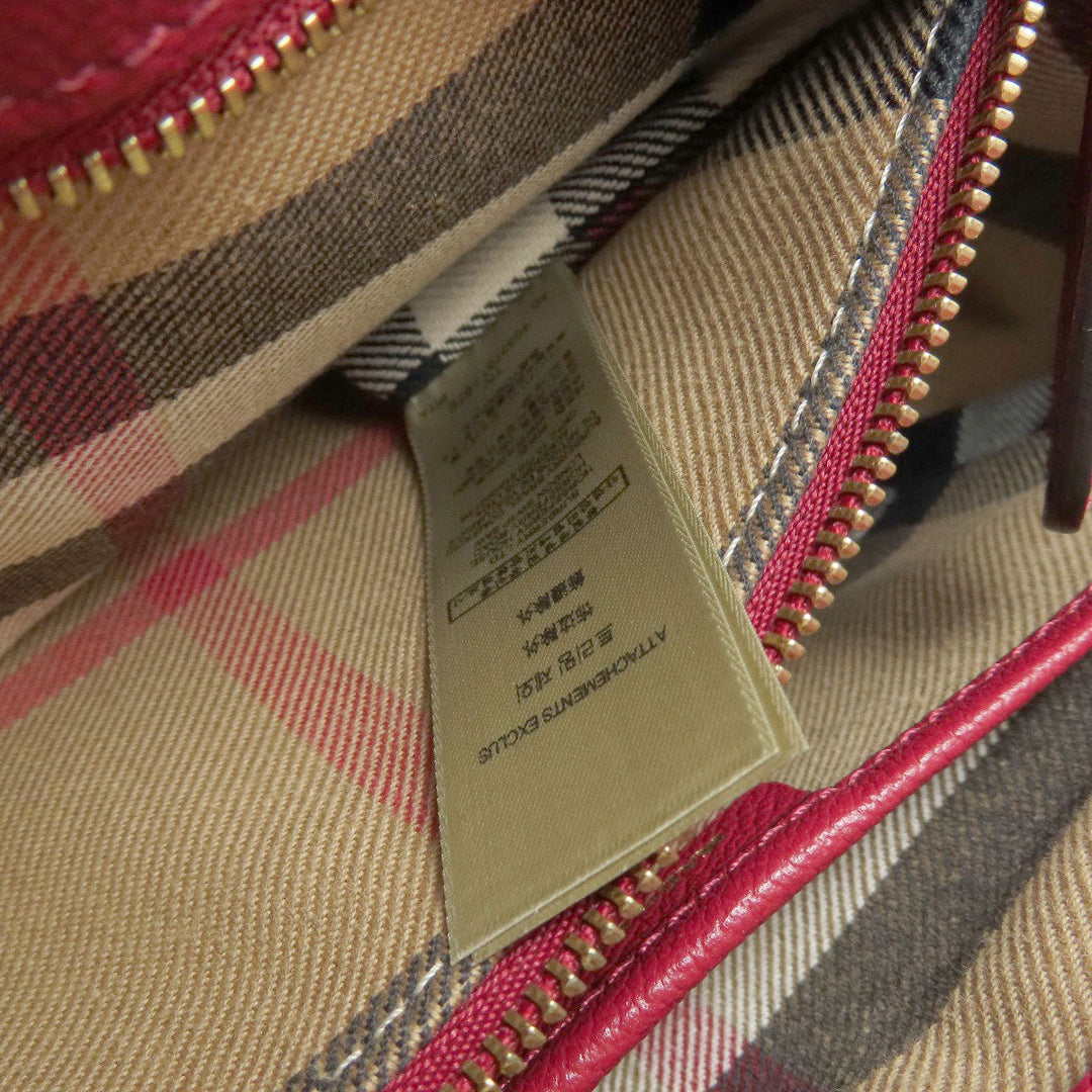 BURBERRY Tote Bag leather Red logo 2WAY Women Used Authentic