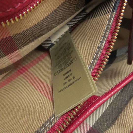 BURBERRY Tote Bag leather Red logo 2WAY Women Used Authentic