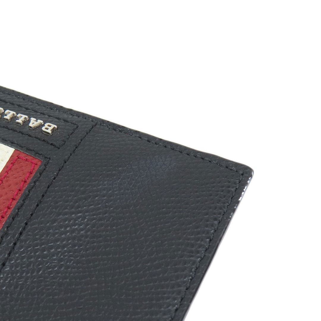 BALLY Card Case leather black Barry Stripe mens Used Authentic