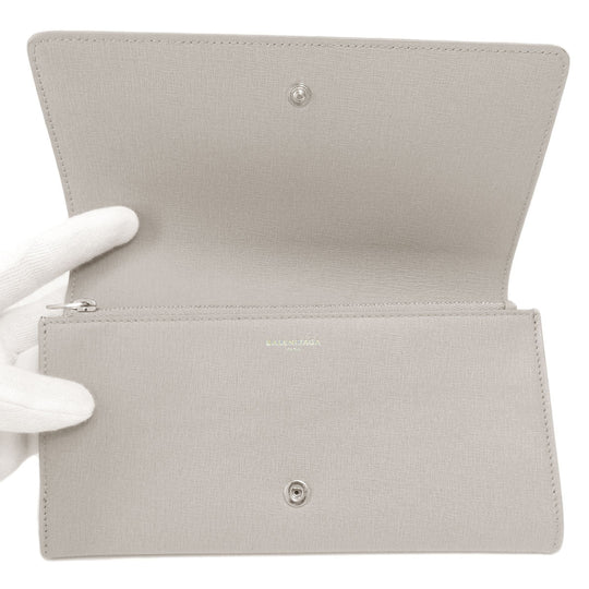 BALENCIAGA Long Wallet Purse 490624 leather gray logo Women Used Authentic