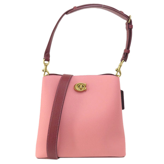COACH Handbag C3766 leather pink logoMetal 2WAY Women Used Authentic